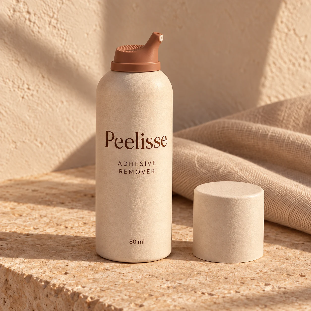 Caliza design concept, warm ivory bottle and terracotta actuator